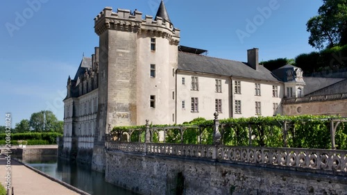 Lateral view of Château de Villandry overlooking its famous gardens in full summer bloom in the Loire Valley, France