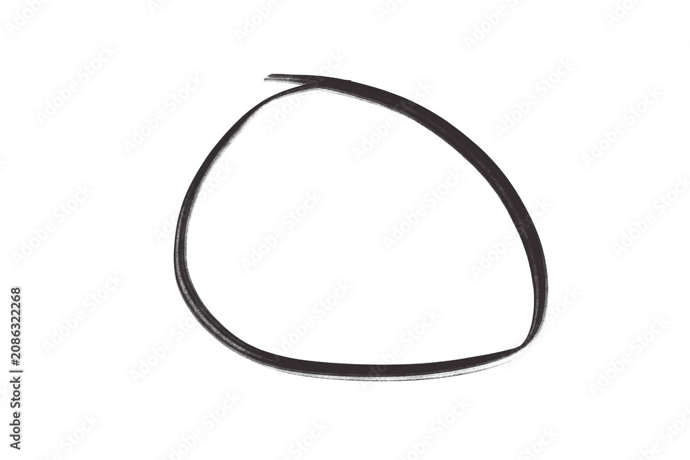 Obraz premium Hand drawn dark grey circle outline symbolizing completion or emphasis on a clear transparent background graphic element.