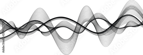 Foto Sinusoidal waveform vector design, black-and-white overlapping frequency pattern