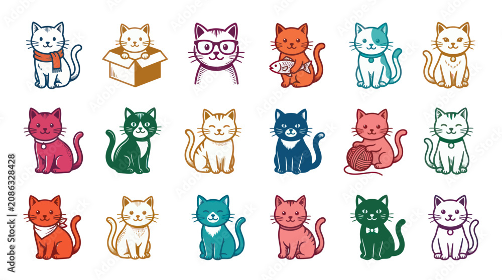 Obraz premium Cute Cat Collection Vector Art, Flat Design for Animal Lovers