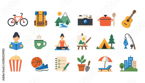 Camping Travel Recreation Icons Set.