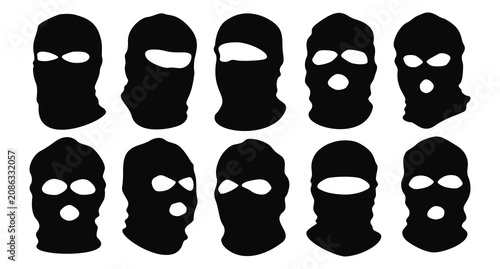 Valokuva Illustration vector set of black mask or balaclava silhouette collection in mult