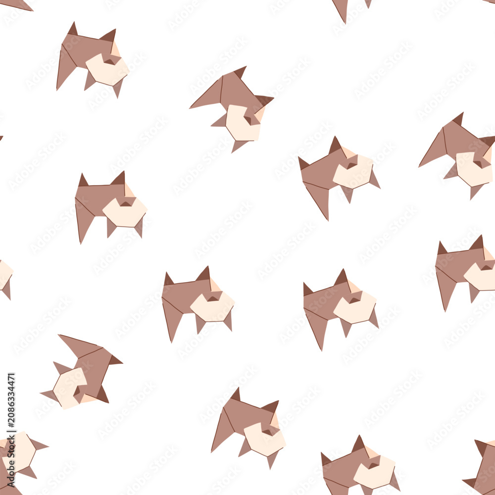 Fototapeta premium pattern frog origami animals cartoon. rabbit elephant, swan butterfly, dog fish frog origami animals sign. seamless symbol vector illustration