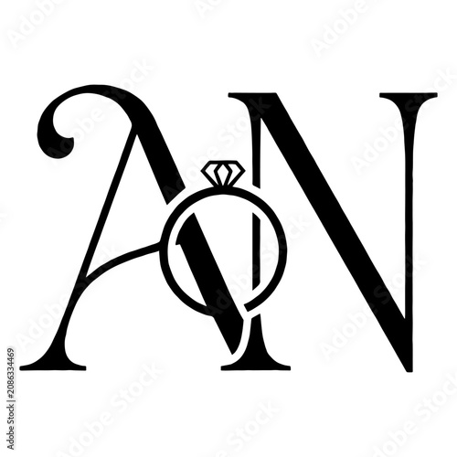 Elegant Wedding Monogram Letter AN Initial with Diamond Ring Vector Logo	
