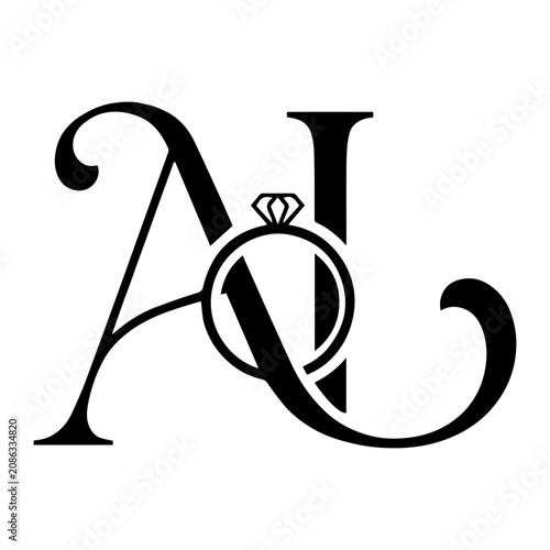 Elegant Wedding Monogram Letter AL Initial with Diamond Ring Vector Logo	
