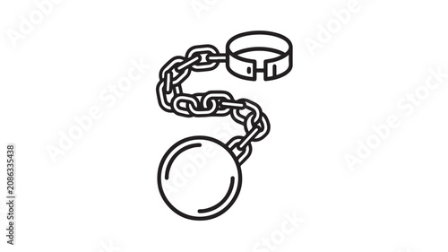 A ball and chain icon symbolizes confinement and restriction in a dark setting always.
