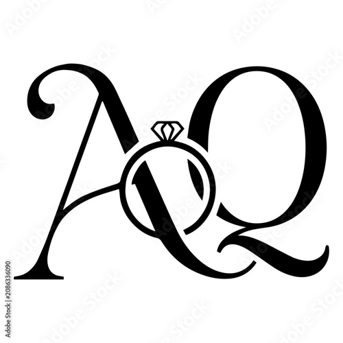 Elegant Wedding Monogram Letter AQ Initial with Diamond Ring Vector Logo	
