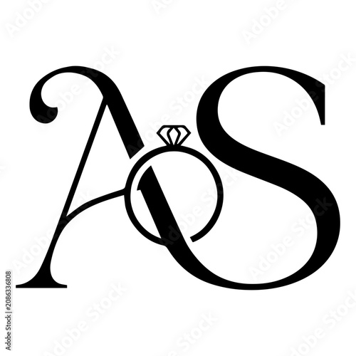 Elegant Wedding Monogram Letter AS Initial with Diamond Ring Vector Logo	