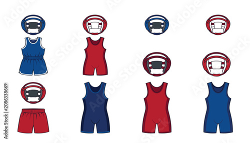 Bild auf Leinwand Wrestling singlet headgear vector icon set