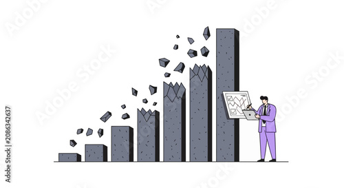 Foto Businessman analyzing crumbling bar chart of market volatility