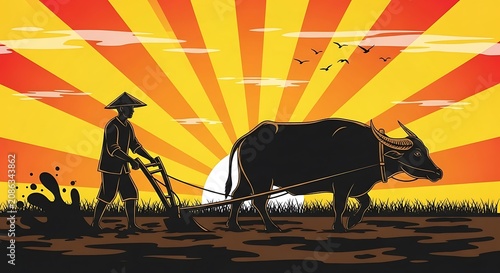 Obraz na płótnie Farmer Plowing Field. 