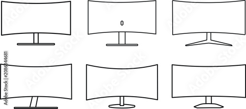 Computer monitor outline icon collection featuring desktop display screen line art isolated on white background for technology graphics