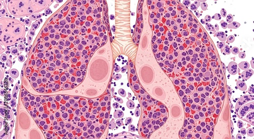Human lungs with bronchial tree and blood vessels