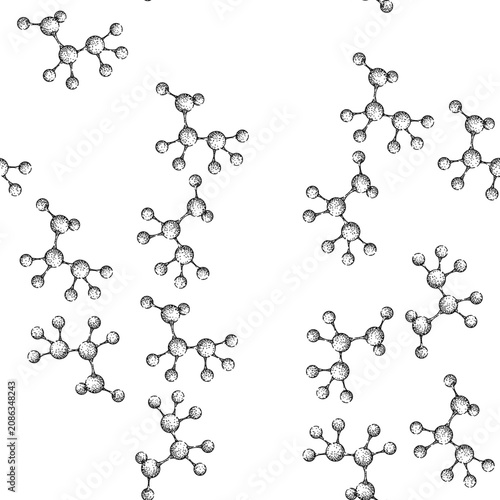 Bilde på lerret seamless pattern bonding molecule atom hand drawn