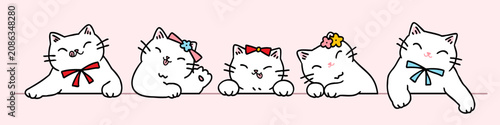 Vector Illustration of Cute Cartoon Cat Characters on Isolated Background. Hand Drawn Vector Illustration.