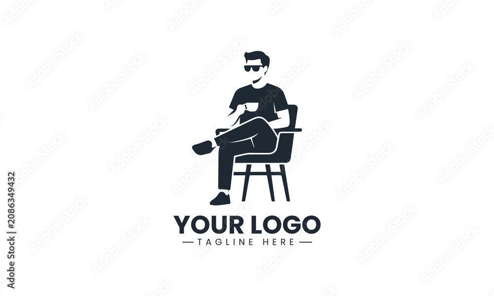 Naklejka premium Man sitting with coffee silhouette clean minimalist black vector logo