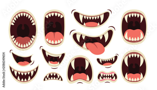 Schilderij op canvas Cartoon monster mouth expressions vector clip art set