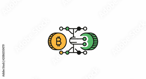 Cryptocurrency exchange and blockchain network technology vector icon representing digital money transaction.
