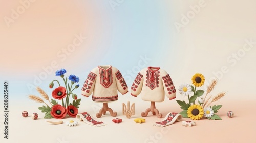 Vyshyvanka Day Ukraine with Embroidered Shirts and Tryzub