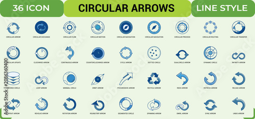 Fotografía Professional collection of circular arrow icons featuring various rotating cycle line styles