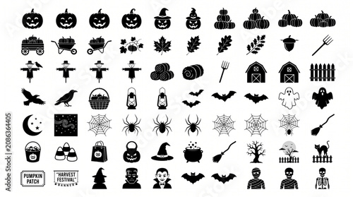 Bild auf Leinwand Halloween silhouette icon bundle set featuring spooky pumpkins ghosts monsters b
