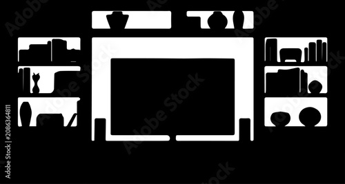 Fotografie Minimalist Modern Living Room Entertainment Center Silhouette Vector with TV and