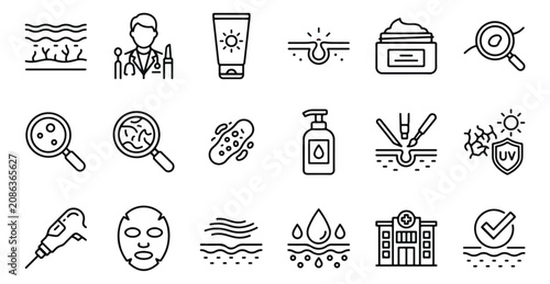 Foto Dermatology and skincare line icons set, medical cosmetic treatment vector symbo