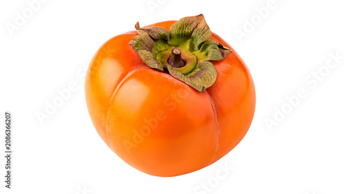 Obraz na plátně Fresh ripe orange persimmon fruit with a green calyx isolated on transparent bac