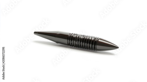 Black bullet-shaped object. 3D rendering, technical object, isolated white background. Useful for industrial design, technical manuals