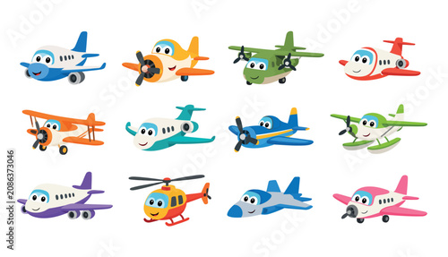 Bild auf Leinwand Colorful cartoon airplanes and helicopters.