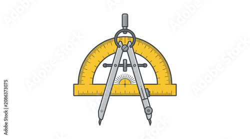 Photos Drawing compass with pencil and ruler.