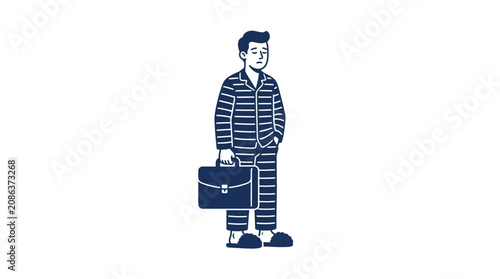 Foto Man Holding Briefcase in Pajamas.