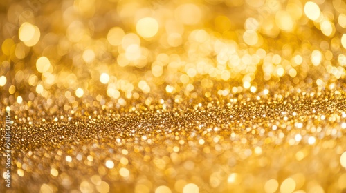 Golden glitter background with a soft bokeh effect, creating a luxurious and festive atmosphere. Ideal for celebrations, holidays, or elegant designs.