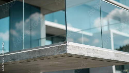 Balcony constructed with glass railings and concrete provides a modern exterior feature for a luxury residential property.