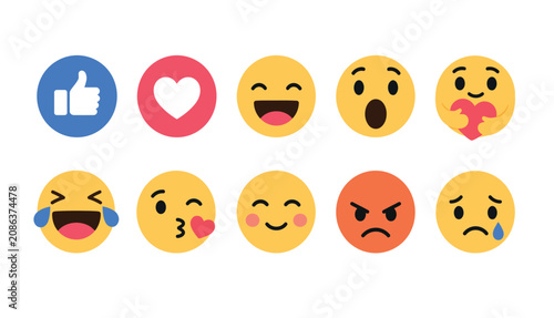 Facebook emoticon emoji icons set.