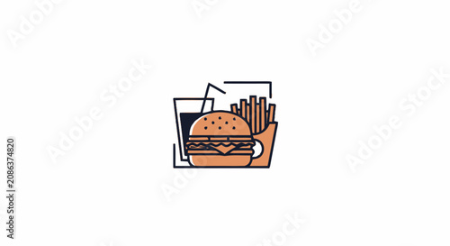 Fast food meal icon with burger fries and drink.