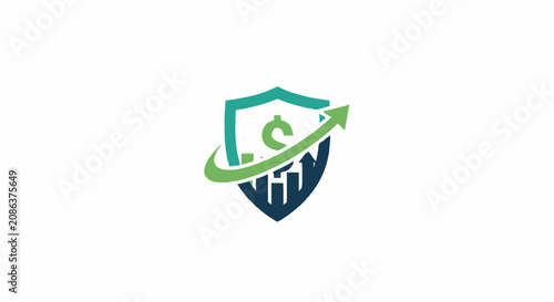 Financial growth and security logo icon with shield dollar sign and rising arrow.
