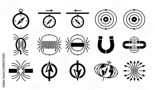 Принти на полотні Magnetic field physics icons set, 15 electromagnetism vector symbols, science ed