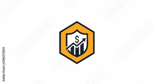Financial growth and security logo icon with shield dollar sign and upward trend chart.