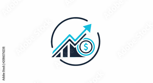 Financial Growth Chart with Upward Trends and Dollar Coin.