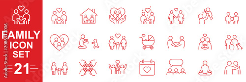 People icons set. including team, community, friends, population, group, family, human. Thin linear vector. Family line editable icon set. Contain icons related to parenthood, grandparents, children, 