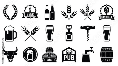 Fotografija Craft Beer Icon Collection Featuring Bottles Mugs Hops Wheat Barrels and Pub Sym
