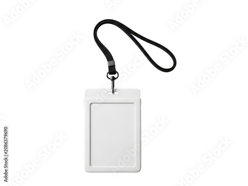Obraz na plátně White plastic id badge holder with black lanyard isolated on transparent backgro