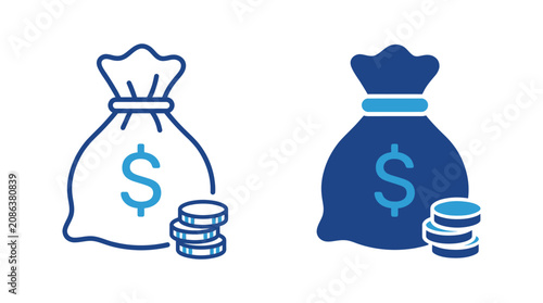 Tablou pe pânză Two money bags with coins represent financial savings and investment