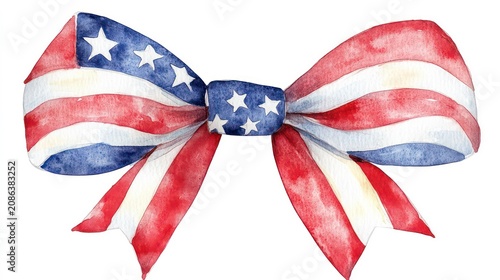 This watercolor illustration of an American flag bow is perfect for adding a touch of patriotism to your Fourth of July, Memorial Day, or Veterans Day designs.