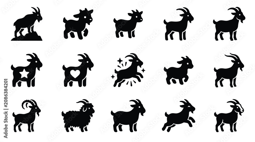 Obraz premium Collection of stylized black goat silhouettes in various poses and designs.