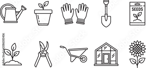 фотографія Gardening line icon set with 10 vector elements, garden tools and planting equip