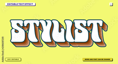 Stylist 3D Editable Text Effect with White Retro Groovy Typography and Layered Brown Shadow