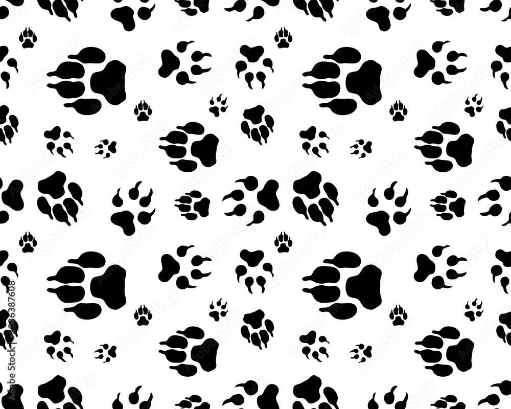 Fototapeta premium Seamless pattern of print of various dogs paws