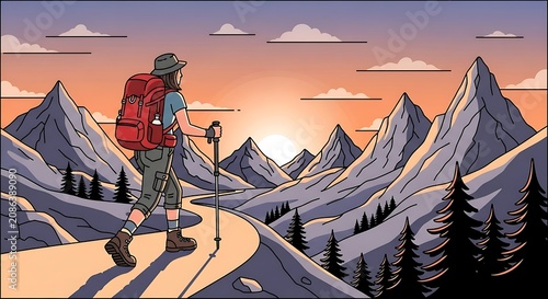Hiker at Sunset.